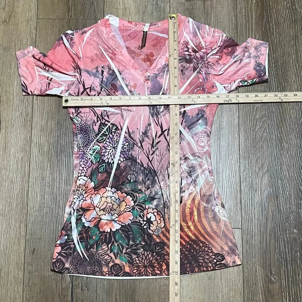 MUSHKA by SIENNA ROSE Sweet Floral Semi Sheer Tunic Blouse Size M Y2K Art Whimsy - Picture 5 of 5